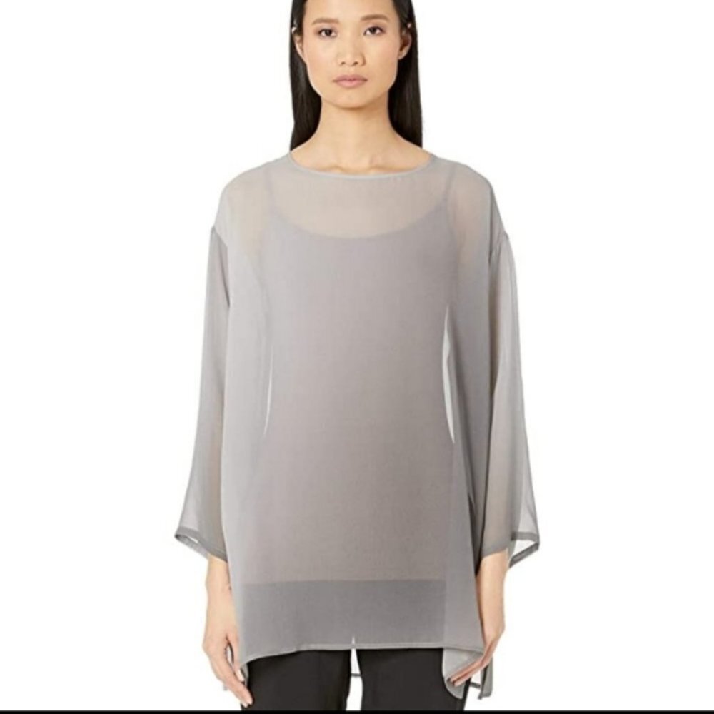 Eileen Fisher pearl water color sheer silk top Lagenlook NEW
